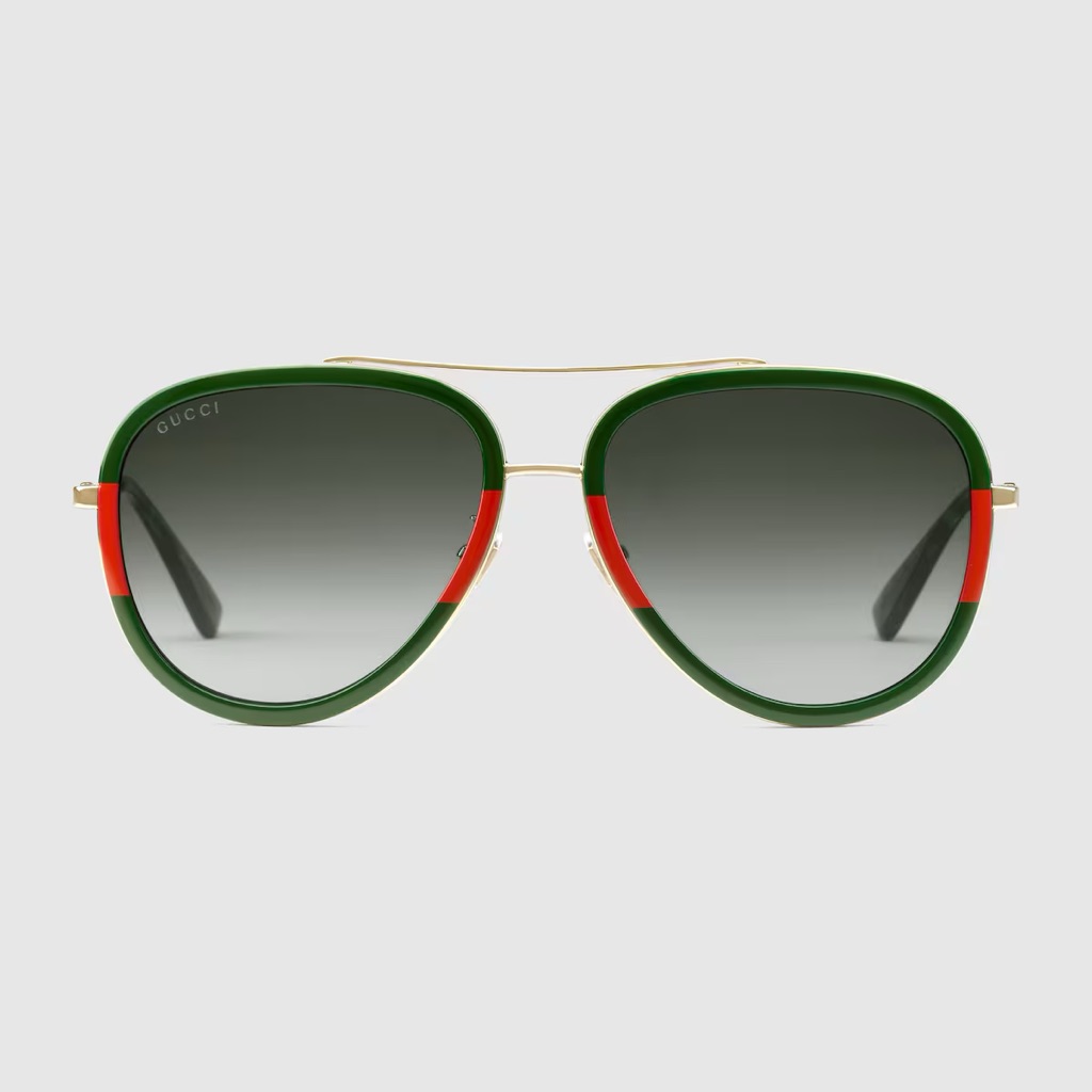 Gucci Aviator Sunglasses With Green And Red Trim Gg0062s